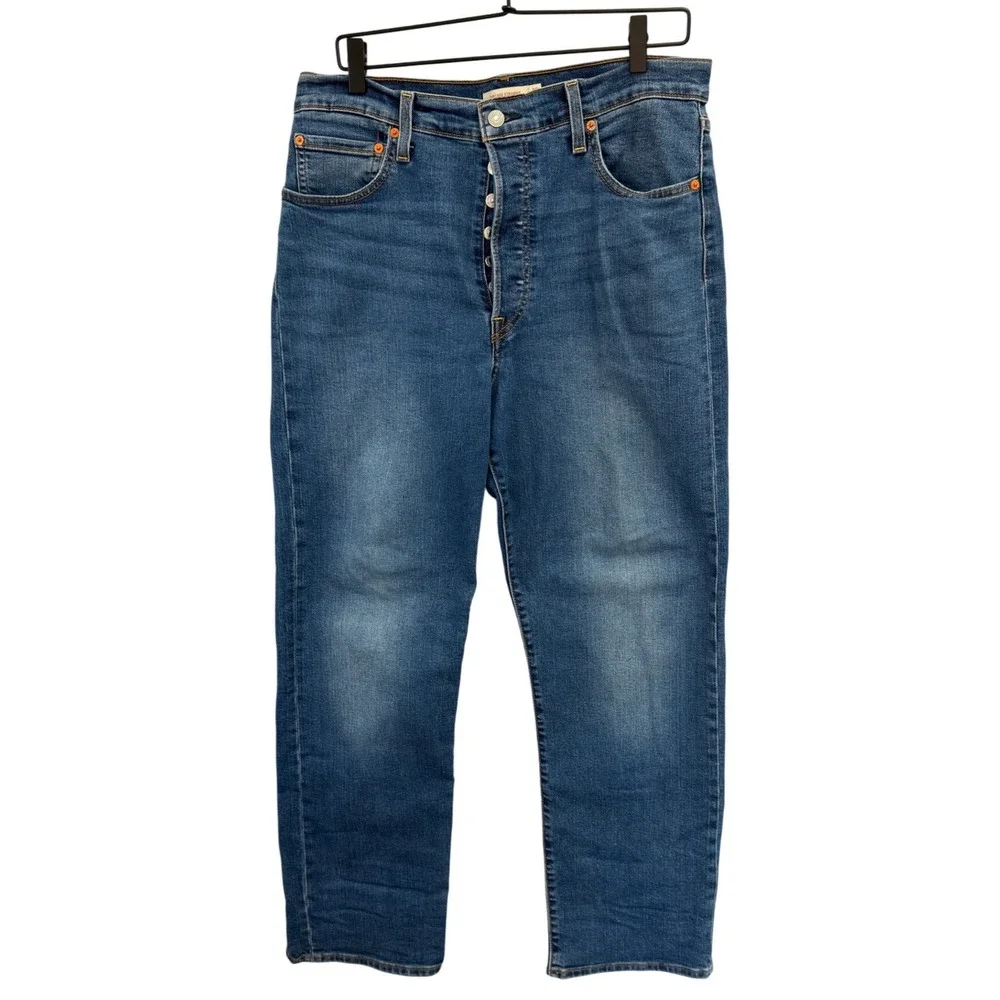 Levis Ribcage Straight Jeans Womens 32 Medium Wash Ultra‎ High Rise 79078-0016